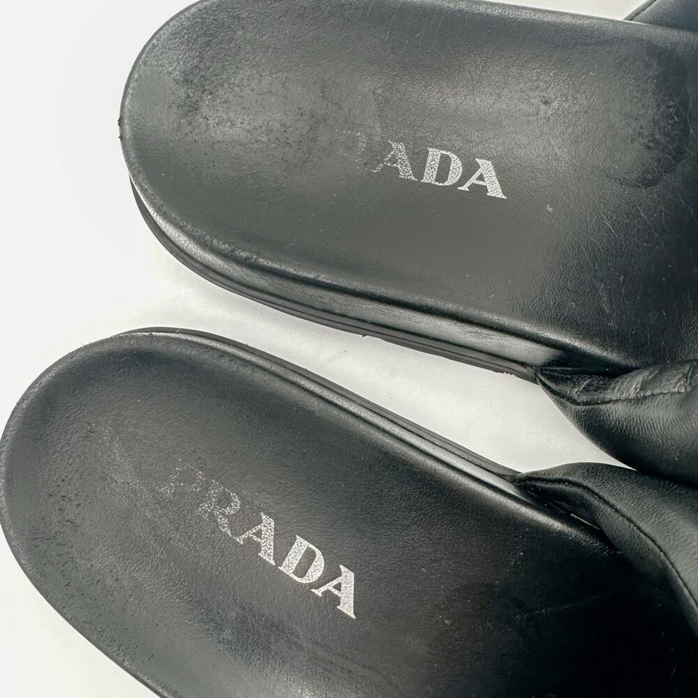 PRADA Soft Slider Sandals Padded Nappa Leather Size 39 Enamel Triangle Logo - Picture 5 of 13